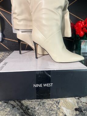 Nine West Cream Pointed-Toe High-Heel Knee Boots